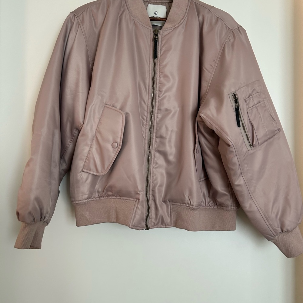 ANINE BING WOMENS TAUPE BLUSH LEON BOMBER JACKET NWOT SIZE MEDIUM